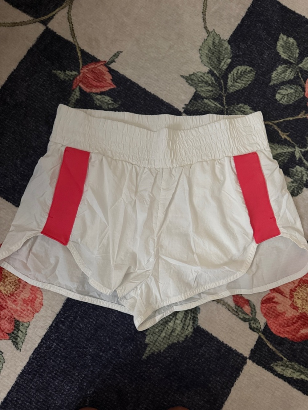 White Women's Athletic Shorts with Pink Side Panels